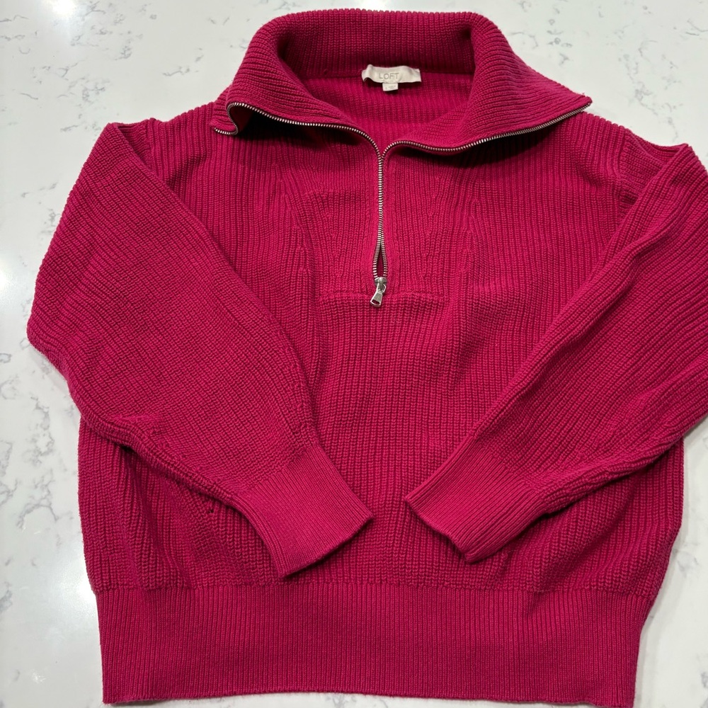 LOFT Fuchsia Zip-Up Sweater EUC